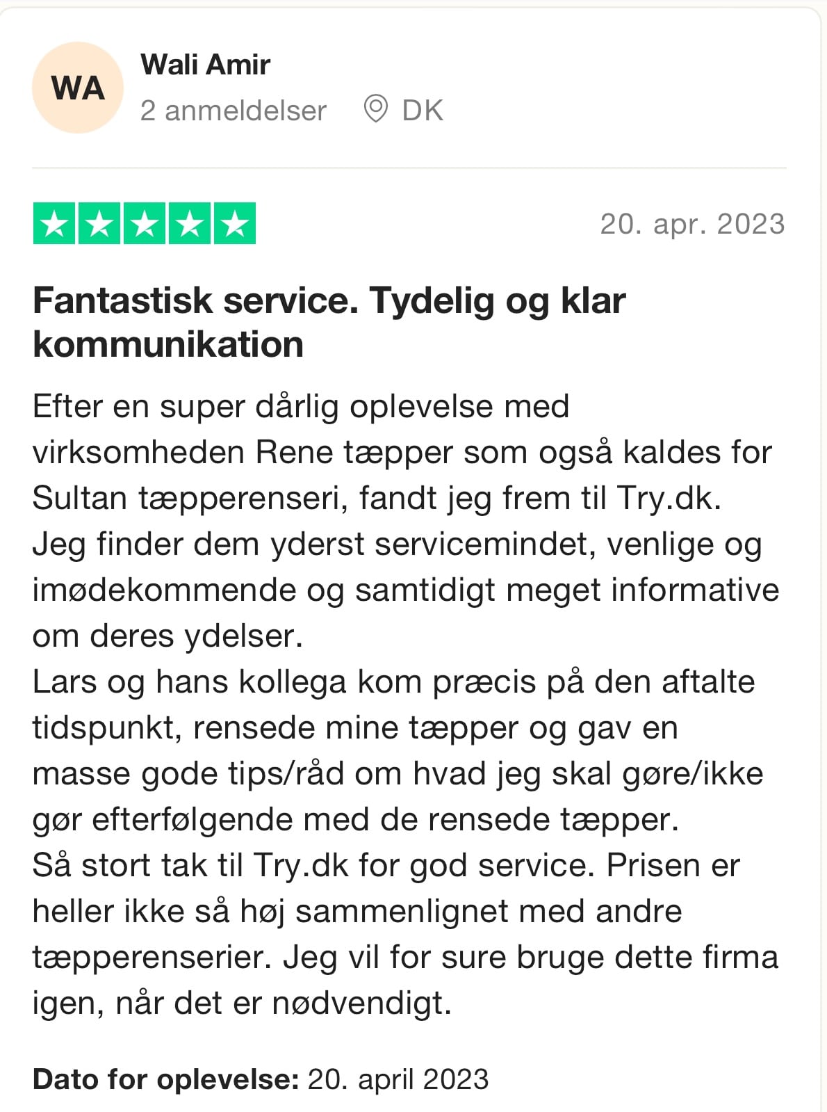 Tilfreds TRY kunde udtaler